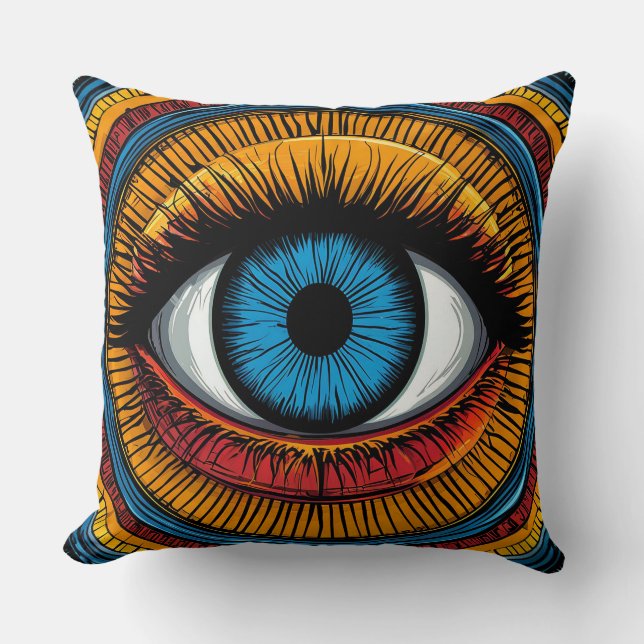 Vibrant Artistic evil Eye Design Throw Pillow (Front)