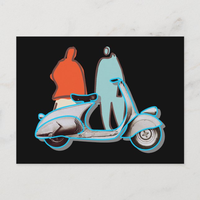 Vibrant Artsy Retro Italian Pop Art Motor Scooter Postcard (Front)