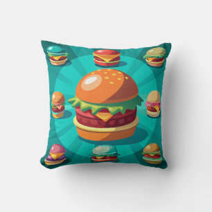 Vibrant Assortment of Colorful Cartoon Burgers Throw Pillow