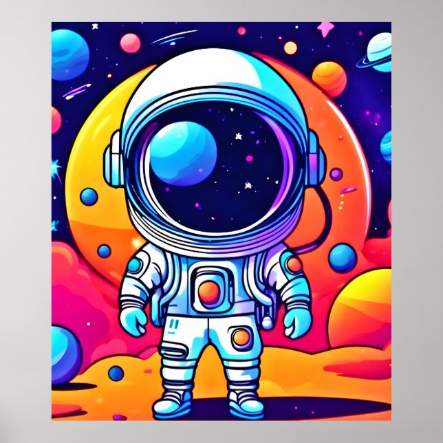 Vibrant Astronaut in Cosmic Art Poster (Front)