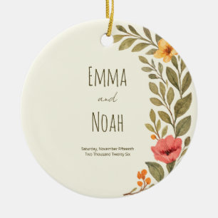 Vibrant Autumn Botanical Floral Custom Couple Ceramic Ornament