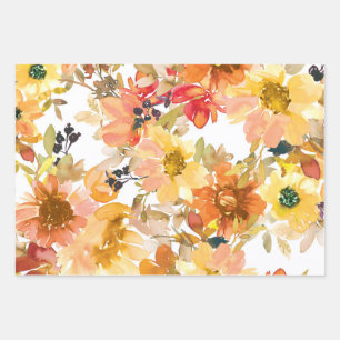 Vibrant autumn floral patterns wrapping paper sheet