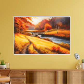 Vibrant Autumn Forest Painting - Fall Landscape Canvas Print