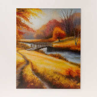 Vibrant Autumn Forest Painting - Fall Landscape  Jigsaw Puzzle