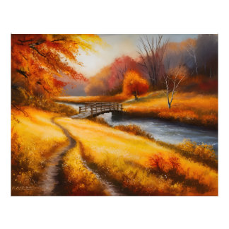 Vibrant Autumn Forest Painting - Fall Landscape  Photo Print