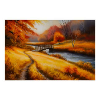 Vibrant Autumn Forest Painting - Fall Landscape  Poster