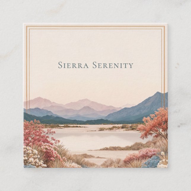 Vibrant Autumn Lake Mountain Gold Frame Square Business Card (Front)