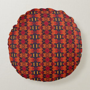 Vibrant Autumn Leaf Pattern Round Pillow