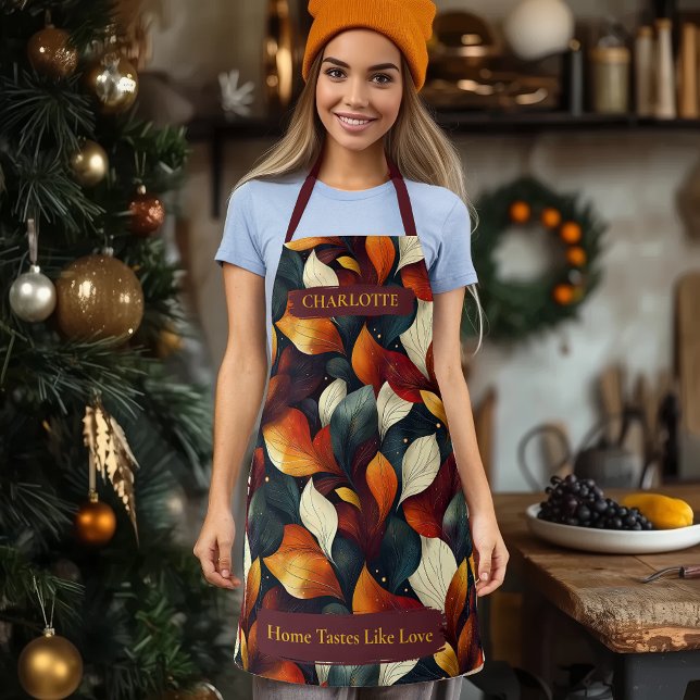 Vibrant Autumn Leaves Apron with Custom Name (Creator Uploaded)