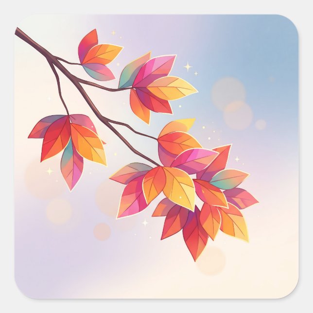 Vibrant Autumn Leaves Branch Square Sticker (Front)