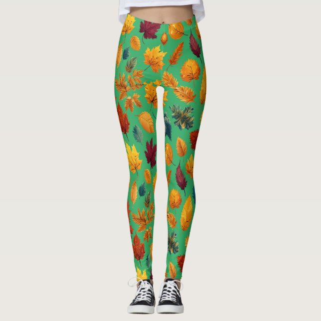 Vibrant Autumn Leaves Leggings (Front)