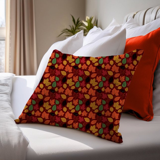Vibrant Autumn Leaves Multi-Coloured Pattern Accent Pillow (Vibrant Autumn Leaves Multi-Colored Pattern Accent Pillow)