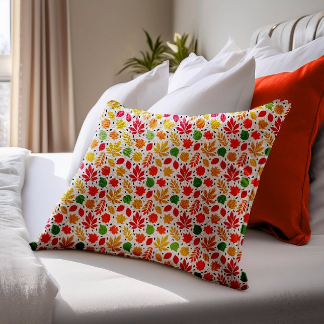 Vibrant Autumn Leaves Multi-Coloured Pattern Accent Pillow (Vibrant Autumn Leaves Multi-Colored Pattern Accent Pillow)