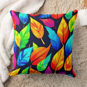 Vibrant Autumn Leaves Pattern Throw Pillow