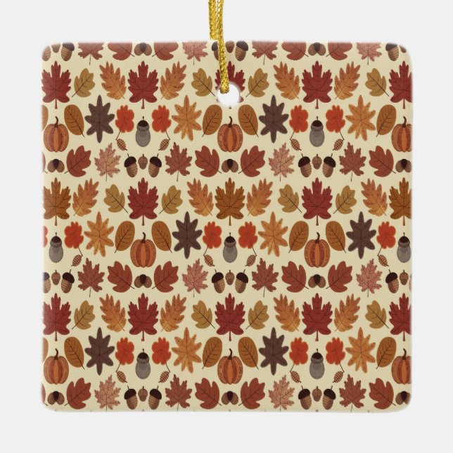 Vibrant Autumn Leaves Pattern with Fall Colours Ceramic Ornament (Front)