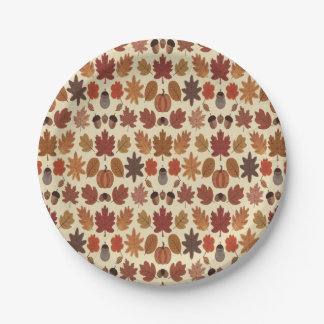 Vibrant Autumn Leaves Pattern with Fall Colours Paper Plate