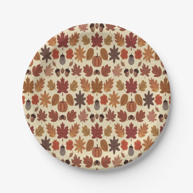 Vibrant Autumn Leaves Pattern with Fall Colours Paper Plate (Front)