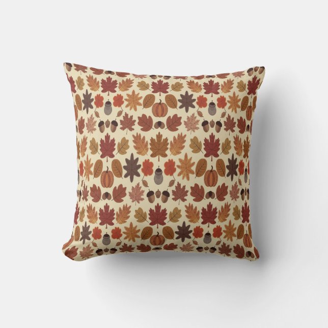 Vibrant Autumn Leaves Pattern with Fall Colours Throw Pillow (Front)