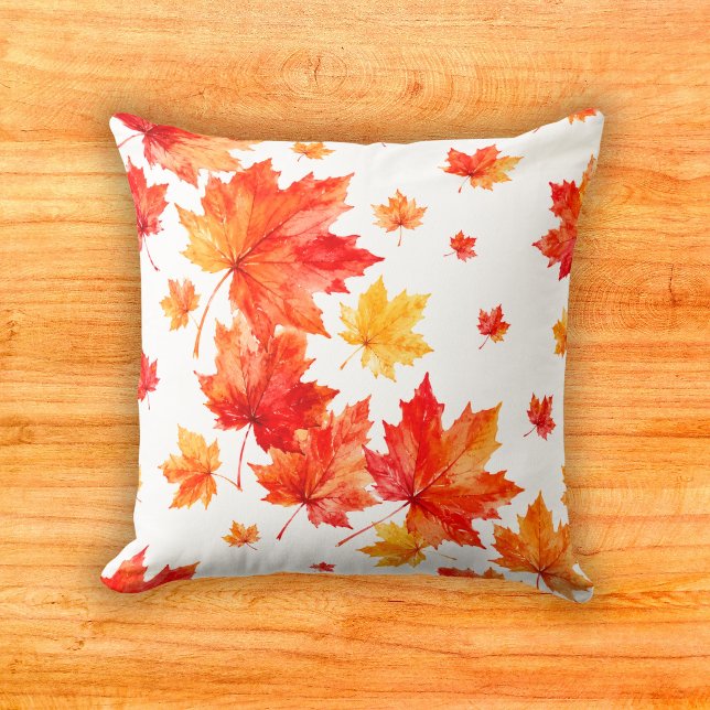 Vibrant Autumn Maple Cascade Watercolor Pattern Throw Pillow (Creator Uploaded)