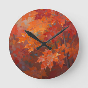 Vibrant Autumn Maple Leaves Canopy Round Clock