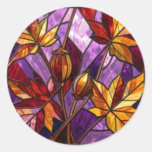 Vibrant Autumn Maple Leaves Stained Glass  Classic Round Sticker