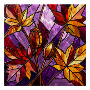 Vibrant Autumn Maple Leaves Stained Glass Poster