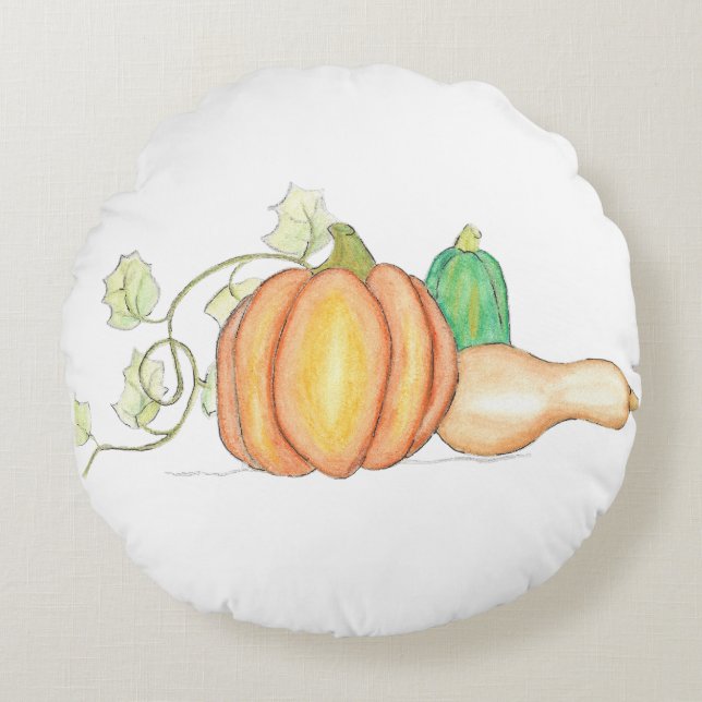 Vibrant Autumn Squash Arrangement Round Pillow (Front)
