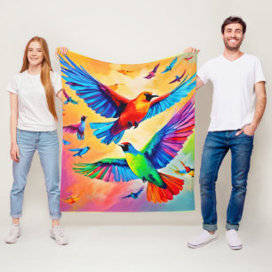 Vibrant Avian Painting Art Fleece Blanket