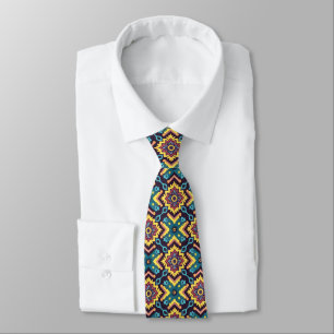 Vibrant Aztec Geometric Floral Pattern Tie