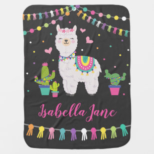 Vibrant Baby Llama / Fiesta Alpaca Girl Nursery Baby Blanket