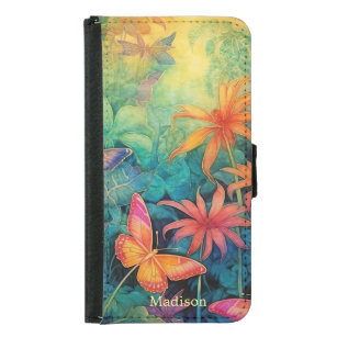 Vibrant Batik Watercolor Floral With Butterflies  Samsung Galaxy S5 Wallet Case
