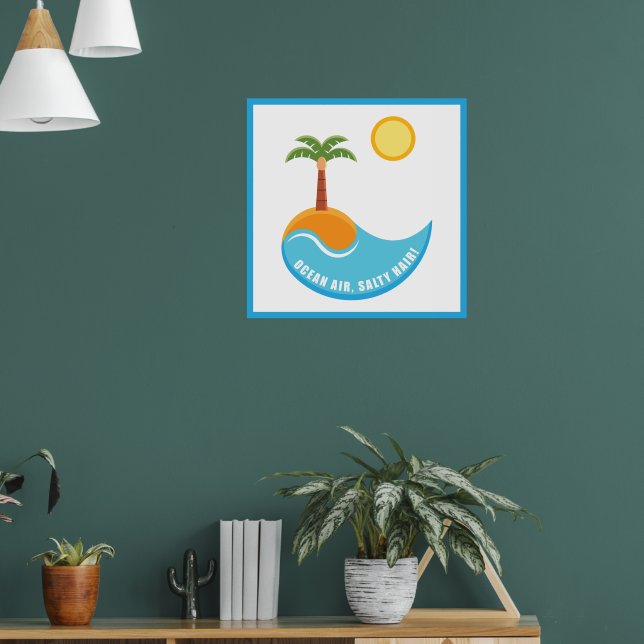 Vibrant Beach And Ocean Air Palm Tree Illustration Poster (Living Room 1)