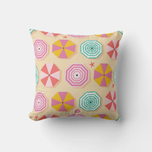 Vibrant Beach Umbrellas Pattern Throw Pillow