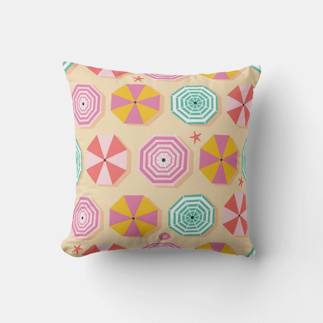Vibrant Beach Umbrellas Pattern Throw Pillow (Front)