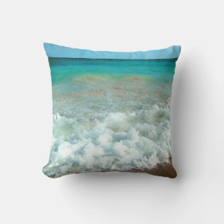 Vibrant Beach Watercolor Scene Throw Pillow