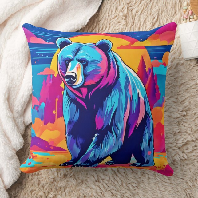Vibrant Bear Art Throw Pillow (Blanket)