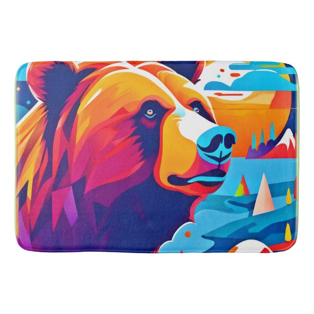 Vibrant Bear, Moonlit Scene Bath Mat (Front)