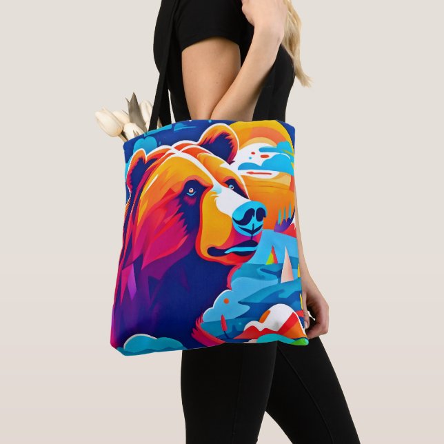 Vibrant Bear, Moonlit Scene Tote Bag (Close Up)