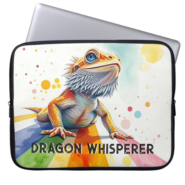 Vibrant Bearded Dragon Art Colourful Watercolor Laptop Sleeve (Front)