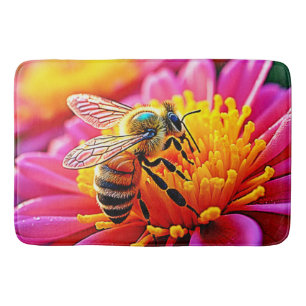 Vibrant Bee on Bloom Design Bath Mat