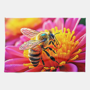 Vibrant Bee on Bloom Design Kitchen Towel