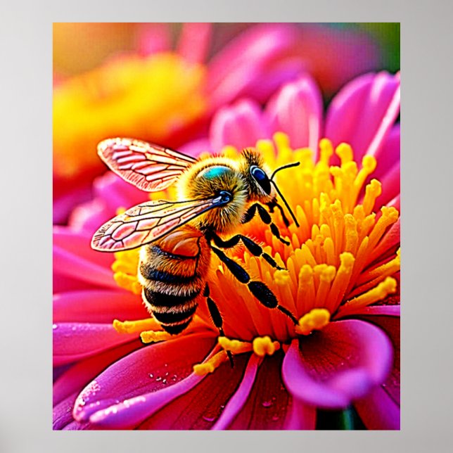 Vibrant Bee on Bloom Design Poster (Front)