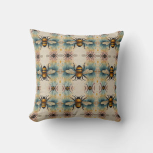 Vibrant Bee Watercolour Pattern Throw Pillow