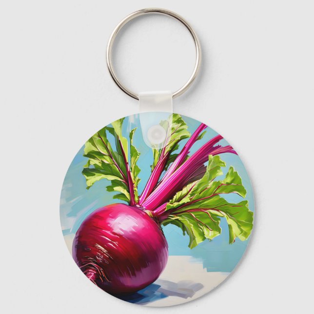 Vibrant Beetroot Magenta Leaves Keychain (Front)