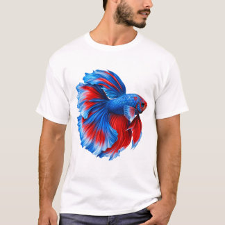 Vibrant Betta Fish Art - Blue and Red Siamese Figh T-Shirt