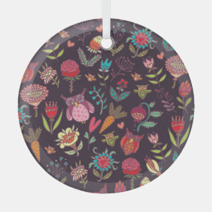Vibrant Big Flowers Collection Glass Ornament