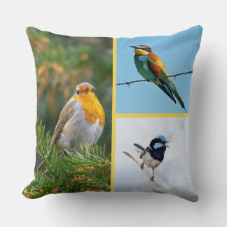 Vibrant Bird Collage Decorative Throw Pillow