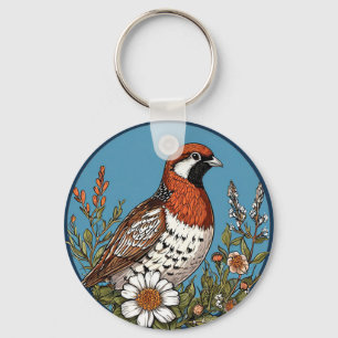 Vibrant Bird Surrounded by Colourful Wildflowers Keychain