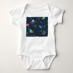 Vibrant Birds: Gouache Dark Elegance Baby Bodysuit