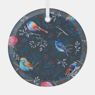 Vibrant Birds: Gouache Dark Elegance Glass Ornament